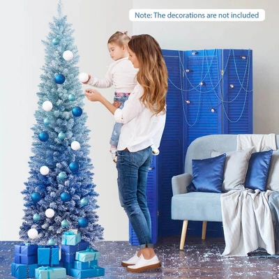 Costway 6/7 FT Blue Gradient Snow Flocked Artificial Christmas Tree With 435/725 Lush Branch Tips 4 Costway 6/7 FT Blue Gradient Snow Flocked Artificial Christmas Tree With 435/725 Lush Branch Tips - Image 4