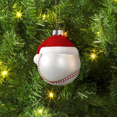 4" Christmas Glass Baseball With Hat Ornament - Wondershop™ 1 4" Christmas Glass Baseball With Hat Ornament - Wondershop™