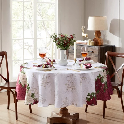 Elrene Clarette Poinsettia Holiday Fabric Tablecloth - Elrene Home Fashions 4 Elrene Clarette Poinsettia Holiday Fabric Tablecloth - Elrene Home Fashions - Image 4