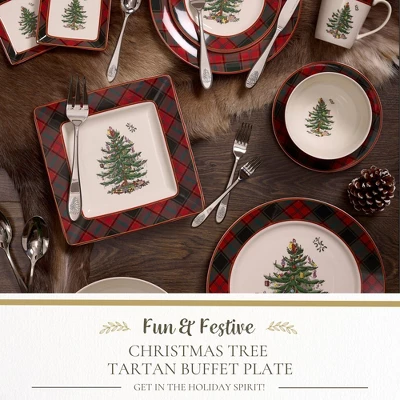 Spode Christmas Tree Tartan 12" Buffet Plate - Classic Christmas Design With Tartan Border - Dishwasher, Microwave, Freezer Safe 1 Spode Christmas Tree Tartan 12" Buffet Plate - Classic Christmas Design With Tartan Border - Dishwasher, Microwave, Freezer Safe