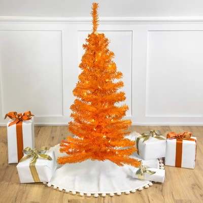 Northlight Pre-Lit Medium Artificial Pine Christmas Tree - 3' - Orange - Clear Lights 1 Northlight Pre-Lit Medium Artificial Pine Christmas Tree - 3' - Orange - Clear Lights