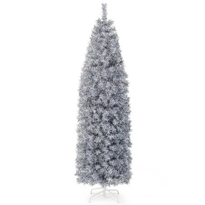 Costway 7 FT Pre-Lit Christmas Tree Hinged Slim Pencil W/ 350 LED Lights 670 Branch Tips 9 Costway 7 FT Pre-Lit Christmas Tree Hinged Slim Pencil W/ 350 LED Lights 670 Branch Tips - Image 9